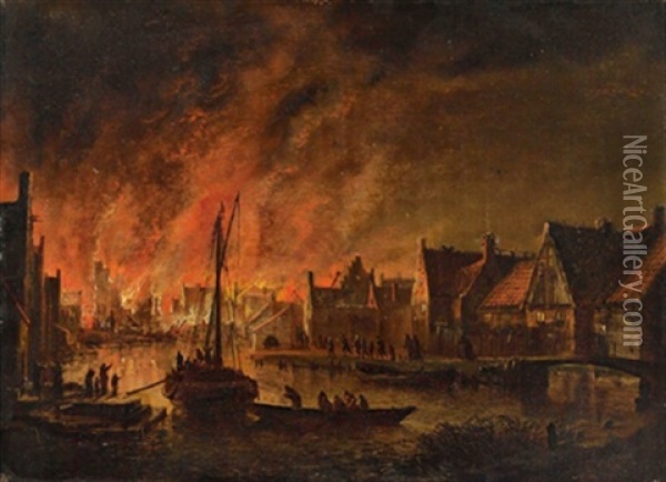 Nachtliche Feuersbrunst In Einer Stadt Oil Painting - Aert van der Neer