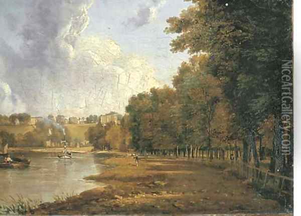 The towpath of the Thames with a view of Richmond Hill beyond Oil Painting - William Marlow