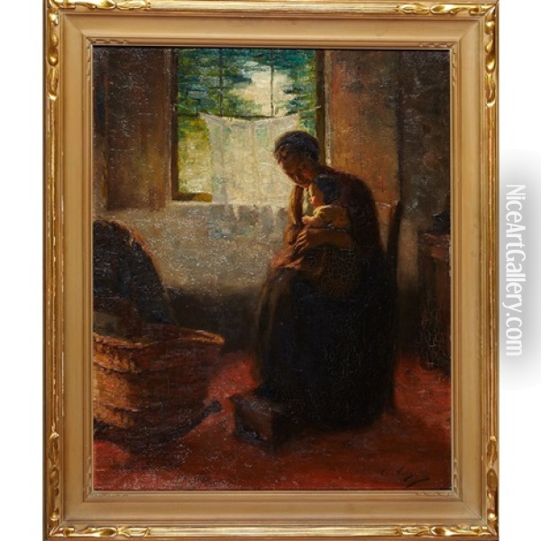 Mother's Tender Moment Oil Painting - Lammert Van Der Tonge