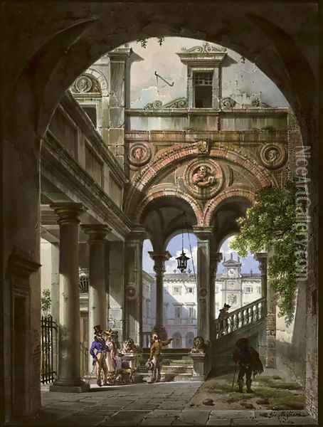 View of the Brera Palace in Milan Oil Painting - Giovanni Migliara