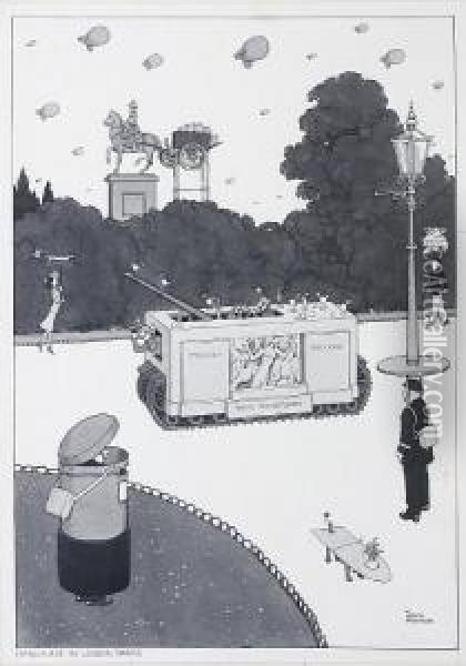Camouflage In London Parks Oil Painting - William Heath Robinson