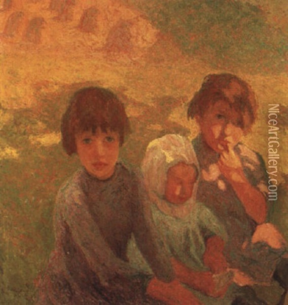Les Trois Enfants Oil Painting - Marcel Couchaux