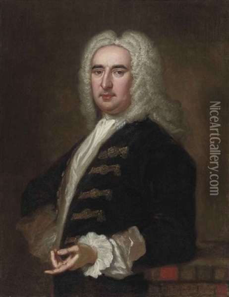 Portrait Of A Gentleman In A Gold Embroidered Black Coat And White Cravat Oil Painting - Bartholomew Dandridge