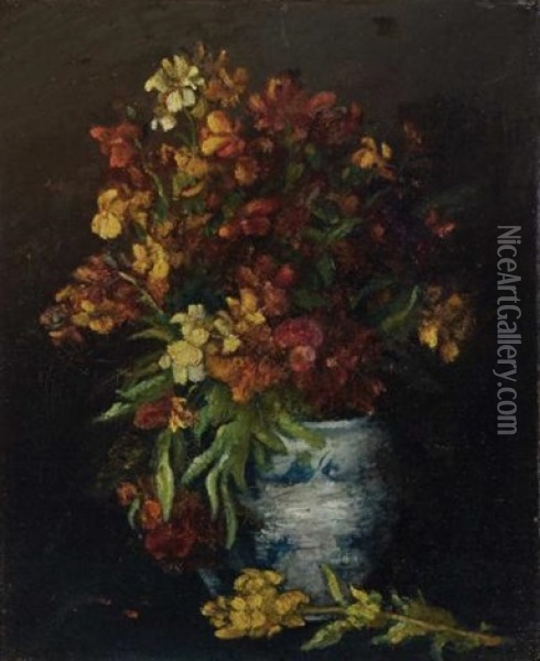 Flowers In A Ceramic Vase Oil Painting - Gustave Courbet