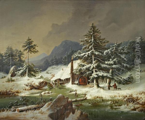 Alte Glashutte Imbayerischen Wald Oil Painting - Hermann Anschuetz