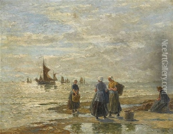 Fischerfrauen Am Strand Oil Painting - Heinrich Rasch
