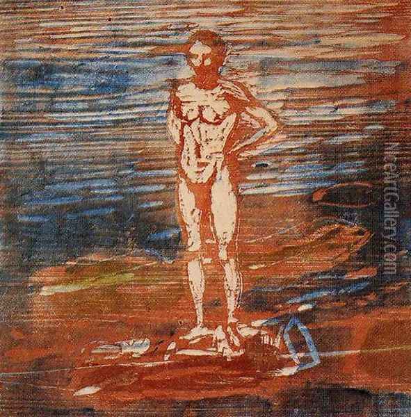 Man Bathing Oil Painting - Edvard Munch