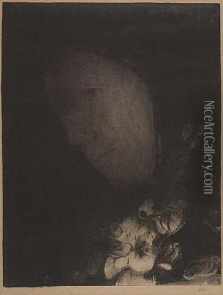 Tete De Femme Avec Fleurs Au Corsage Oil Painting - Odilon Redon