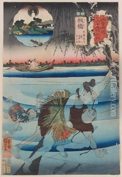 Itabashi, Warabi, Takazaki And Hosokute From The Series 'Kisokaido Rokujuku Tsugi No Uchi' (The Sixty-Nine Stations Of The Kisokaido Road) Oil Painting - Utagawa Kuniyoshi