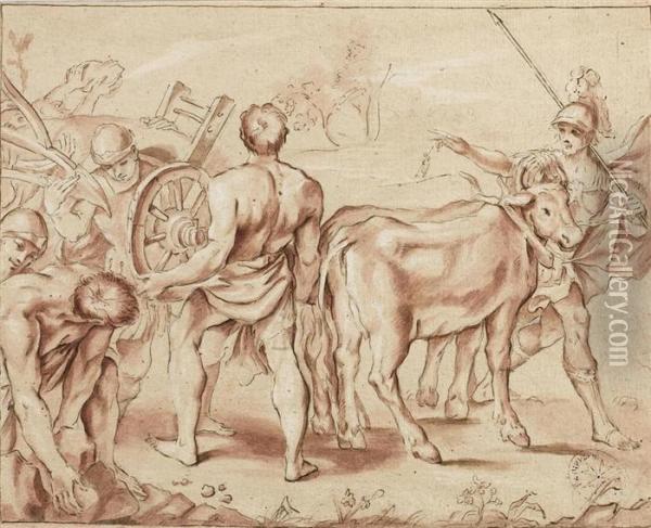 Romulus And Remus Establishing Rome's Boundaries Oil Painting - Annibale Carracci