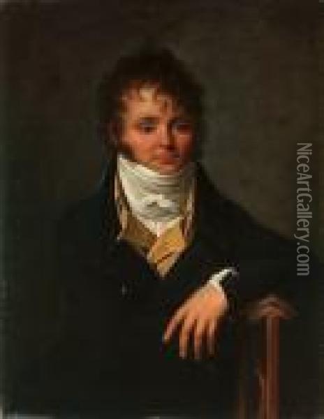 Portrait Of A Gentleman, Small, 
Half-length, In A Dark Blue Coat, A Yellow Waistcost With A White Cravat Oil Painting - Louis Gauffier