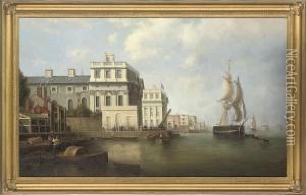 A Trading Ship Off Shore, Greenwich Oil Painting - James Hardy