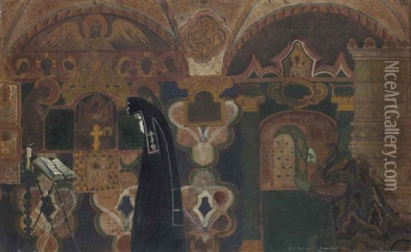 At Prayer Oil Painting - Leonid Brailowski