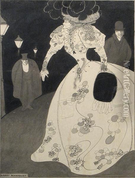 A Woman In White Oil Painting - Aubrey Vincent Beardsley