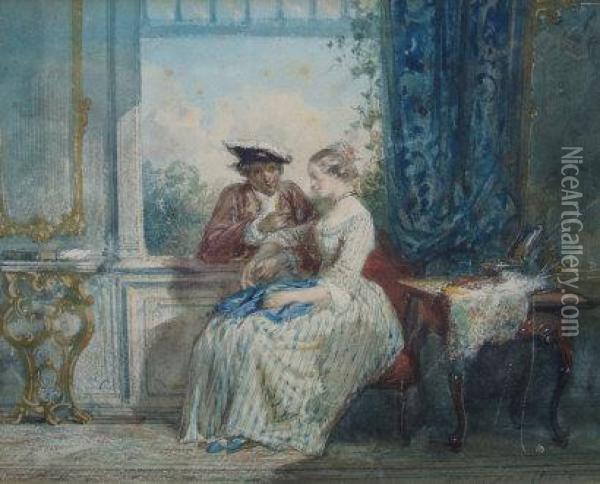 An Interior With A Clandestine Meeting At A Window Oil Painting - Herman Frederik Carel ten Kate