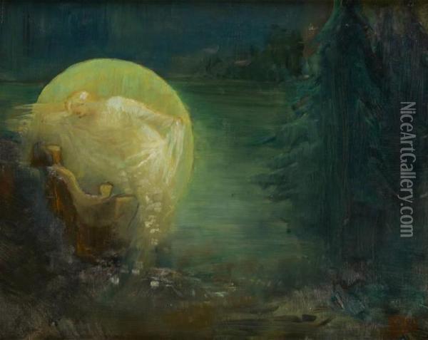 Scene Symboliste Au Clair De Lune Oil Painting - Lucien Rion