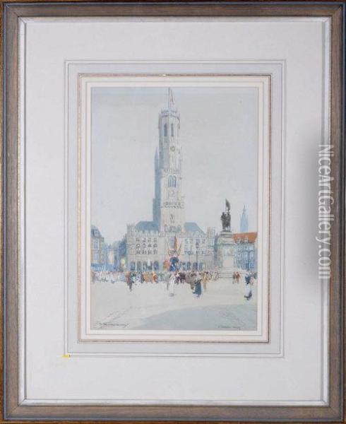 Procession, Bruges Oil Painting - Victor Noble Rainbird