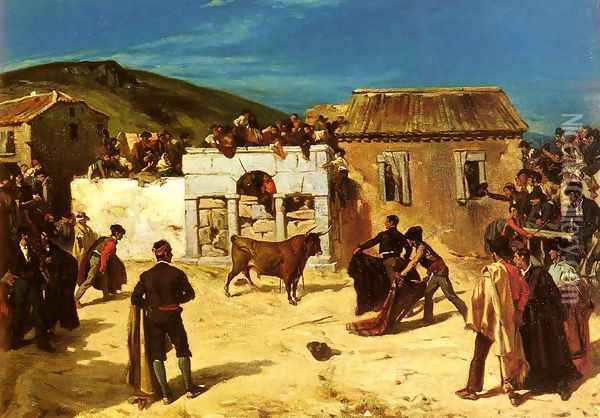 Combat De Novillos (The Bull Fight) Oil Painting - Alfred Dehodencq