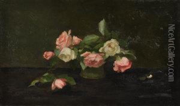 Pink And White Roses Oil Painting - Louise Ellen Perman