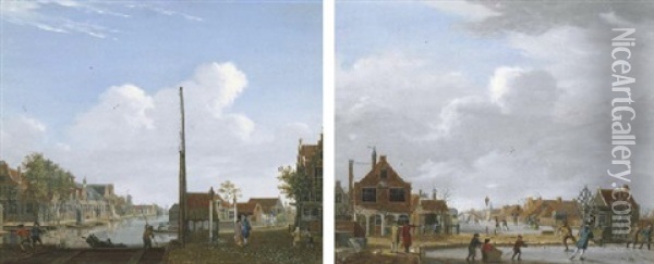 The Overtoom, Amsterdam, In Summer, With The Kostverloren Wetering To The Left And The Overtoomse Vaart To The Right Oil Painting - Isaac Ouwater