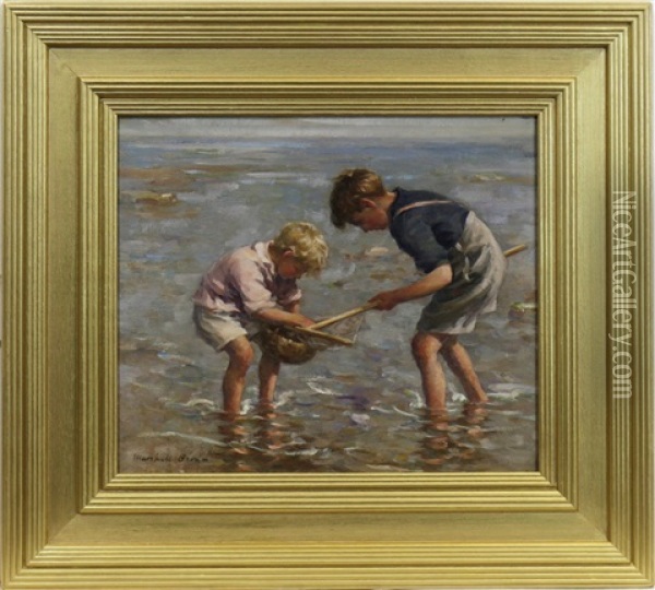The Young Shrimpers Oil Painting - William Marshall Brown