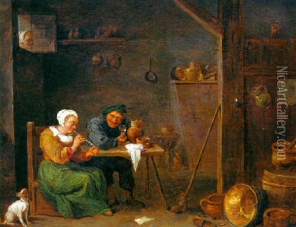 Scene D'interieur Avec Fumeur Oil Painting - Matheus van Helmont