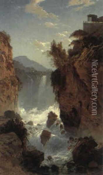 Die Wasserfalle Bei Tivoli Oil Painting - Hermann David Salomon Corrodi