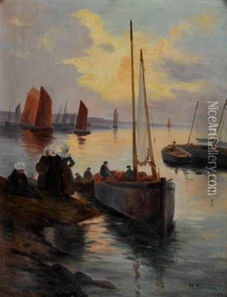 Retour De Peche En Bretagne Oil Painting - Henri Alphonse Barnoin
