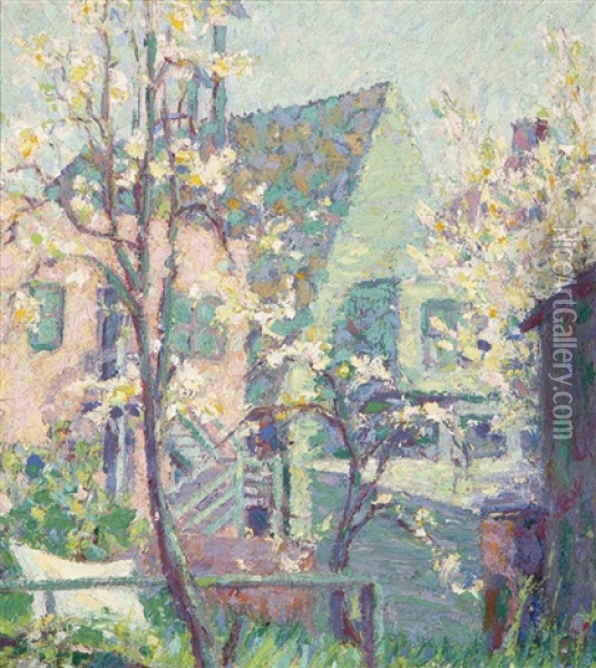 Blossoming Trees And Houses Oil Painting - Selden Connor Gile