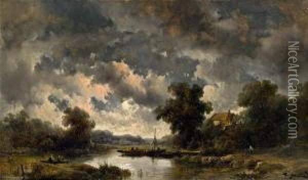 Flusslandschaft Bei Nacht Oil Painting - Remigius Adriannus van Haanen