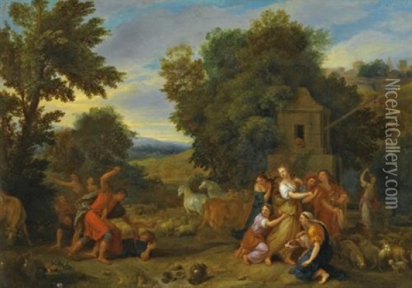 Moses Defending The Daughters Of Jethro Oil Painting - Francois (Van Hamken) Verdier