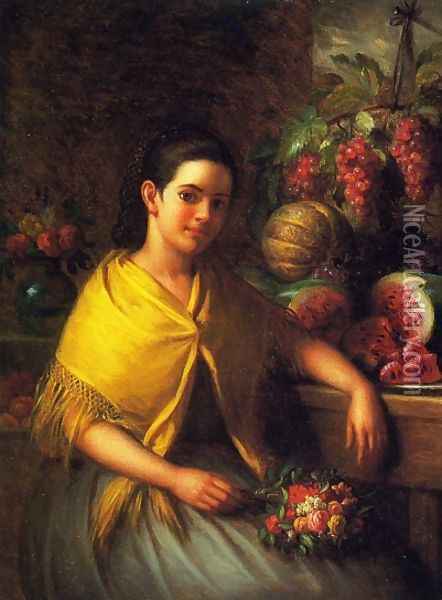 Young Girl with Fruit and Flowers Oil Painting - George Henry Hall
