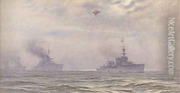 The German fleet, under escort to Scapa Flow, after its surrender in November 1918 Oil Painting - Alma Claude Burlton Cull