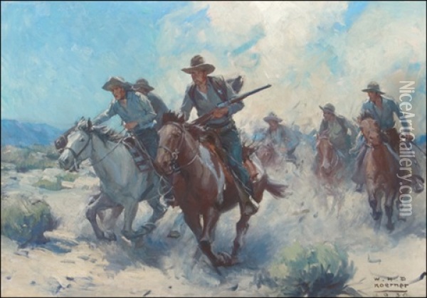 The Posse Rode Fast Oil Painting - William Henry Dethlef Koerner