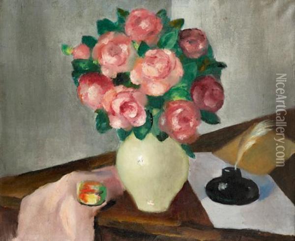 Le Bouquet De Roses Oil Painting - Henri Ottmann