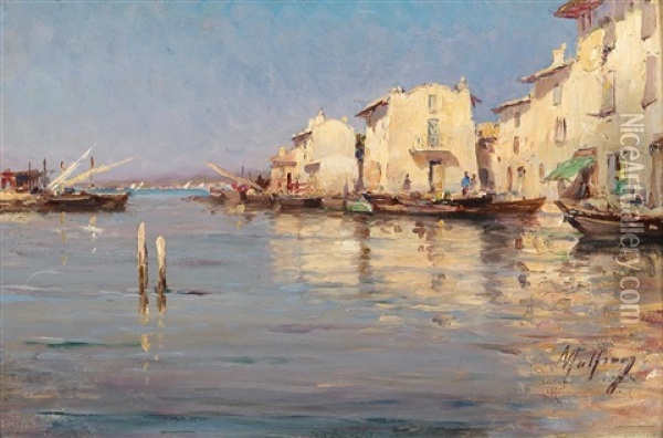 A Southern Harbour Scene Oil Painting - Henri Malfroy-Savigny
