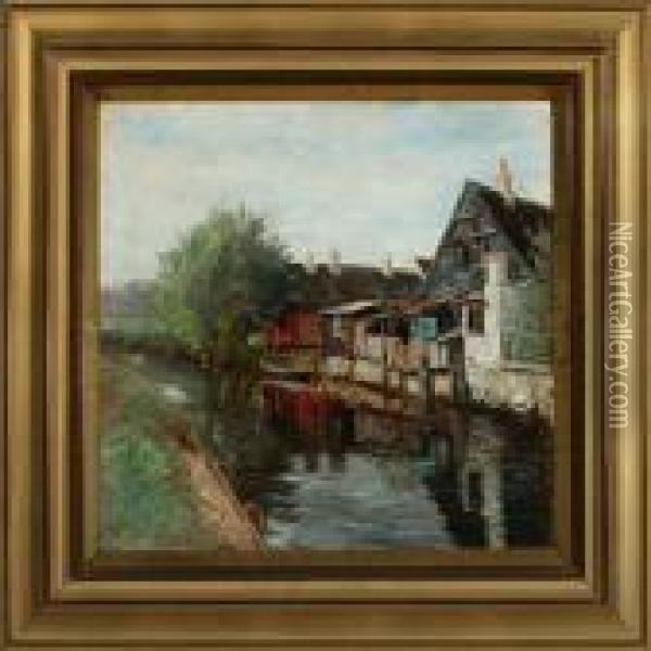 Scenery From The Stream In Vejle Oil Painting - Olaf Viggo Peter Langer