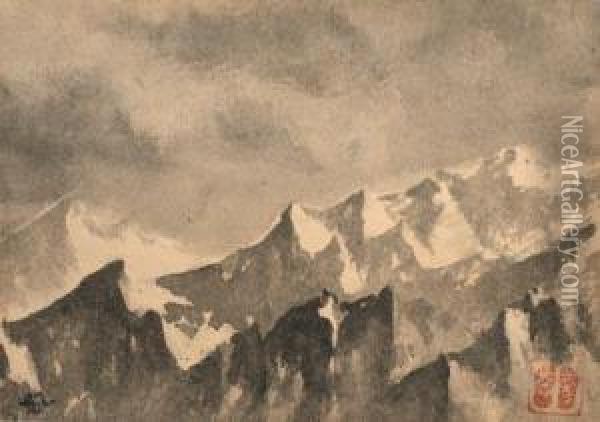 Mountain Crags Oil Painting - Gaganendranath Tagore