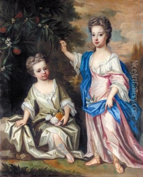 Portrait Of Two Sisters Oil Painting - James Maubert