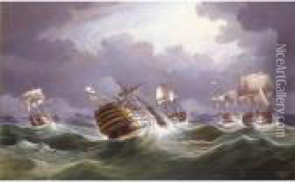 The Battle Of Trafalgar Oil Painting - William Barnett Spencer