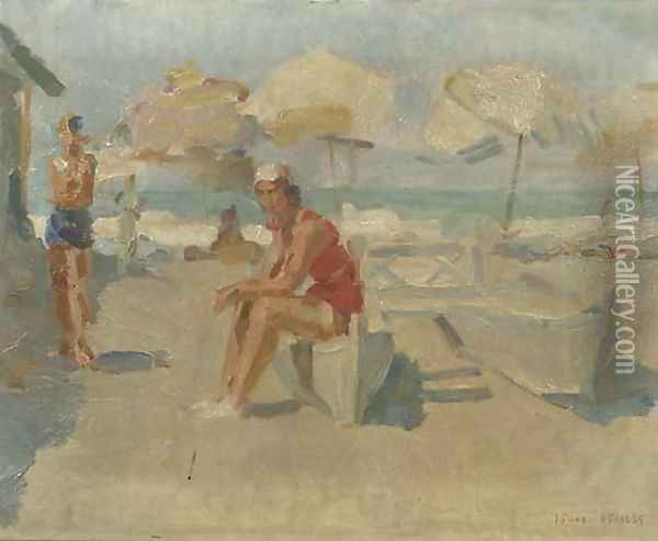 Lidostrand met parasols en bootjes at the beach of the Lido, Venice Oil Painting - Isaac Israels