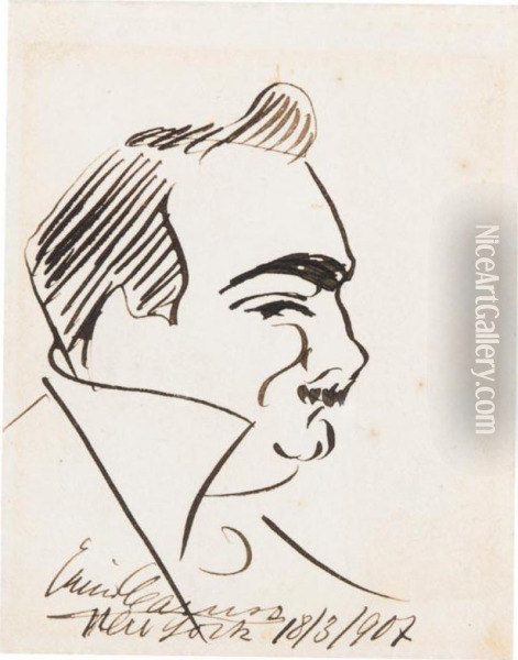 Self-caricature Signed And Inscribed (?enricocaruso New York 18/3/907