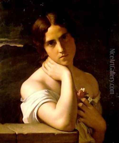 Portrait of a Young Girl Oil Painting - Jean Hippolyte Flandrin