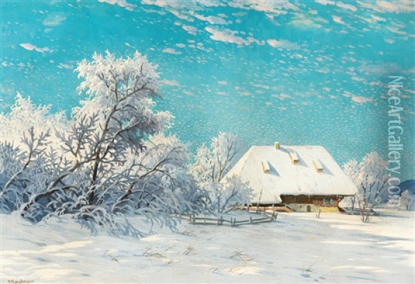 Verschneiter Schwarzwaldhof In Den Fruhen Morgenstunden Oil Painting - Karl Hauptmann