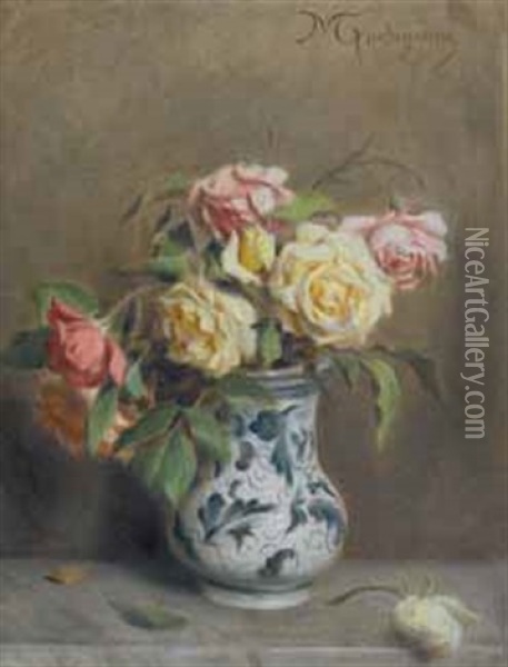 Natura Morta Con Rose Oil Painting - Michele Gordigiani