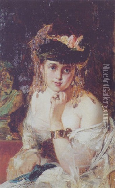Ung Pige Med Blomster I Haret Oil Painting - Julius Johann Ferdinand Kronberg