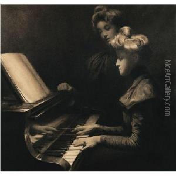 La Lecon De Piano Oil Painting - Firmin Baes