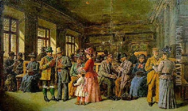 The Station Waiting Room Oil Painting - Gustav Zafaurek