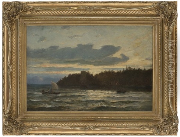By An Outport Oil Painting - Hans Frederick Gude