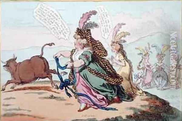 The Gordon Knot or The Bonny Duchess hunting the Bedford Bull Oil Painting - James Gillray